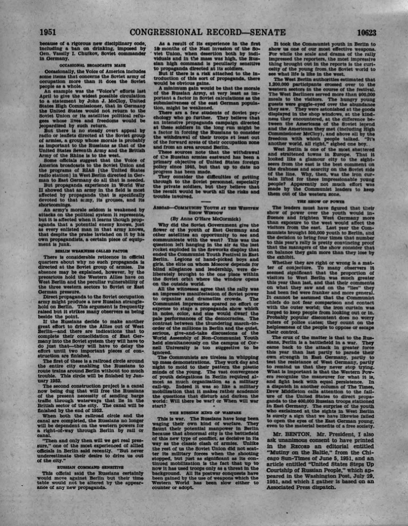 William Benton VOA Congressional Record Aug 24 1951 97 Cong. Rec