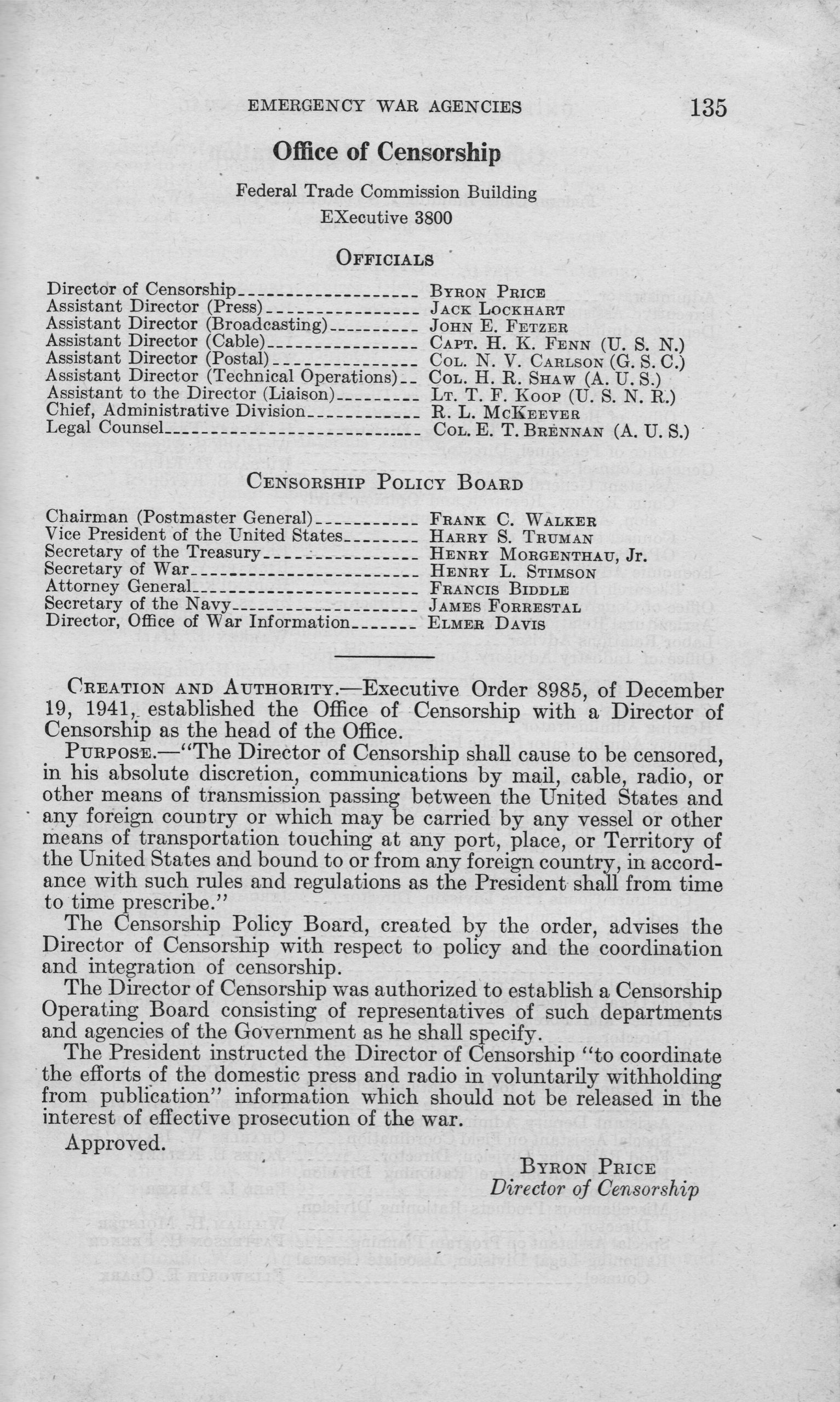 Office of War Information Descriptions of Voice of America, OWI, and