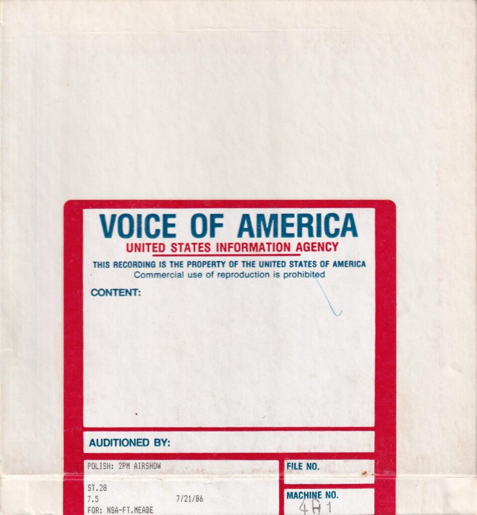 VOA Polish Service broadcast tape box, July 21, 1986.