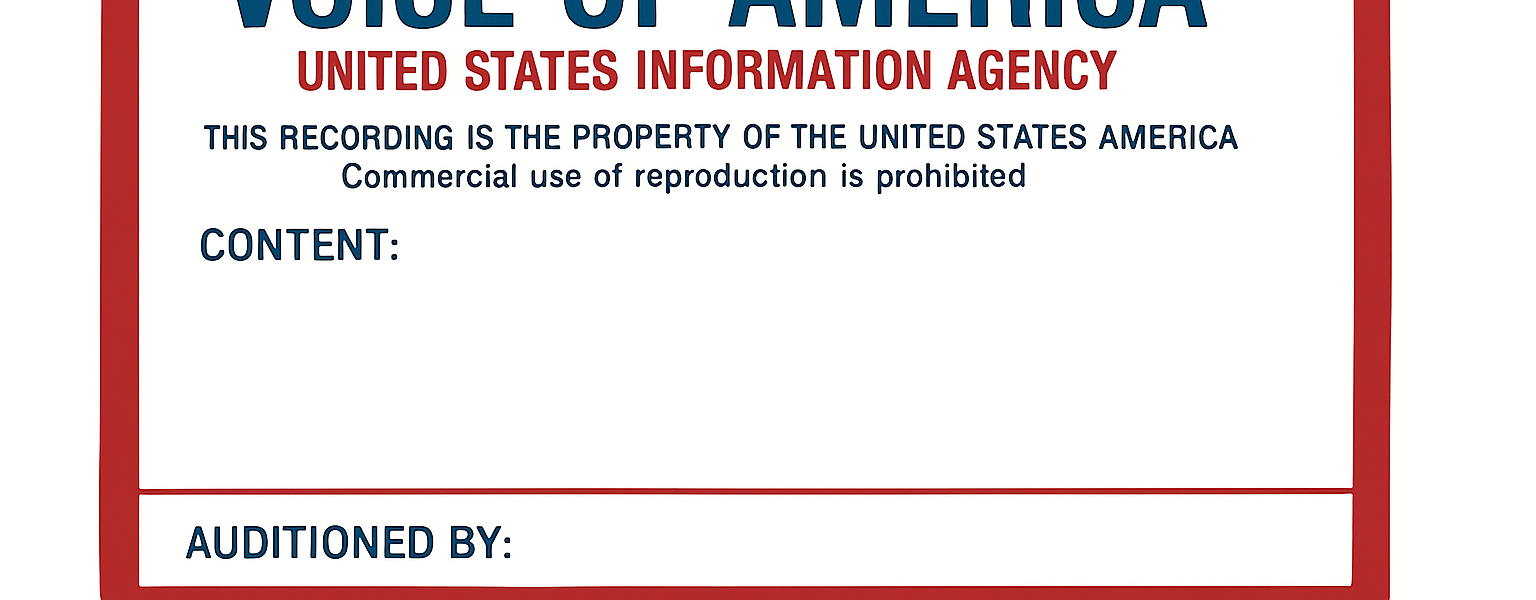 Cleaned and digitally restored label from the archival recording of the July 21 1986 Voice of America Polish Service evening broadcast, preserved by the Cold War Radio Museum.