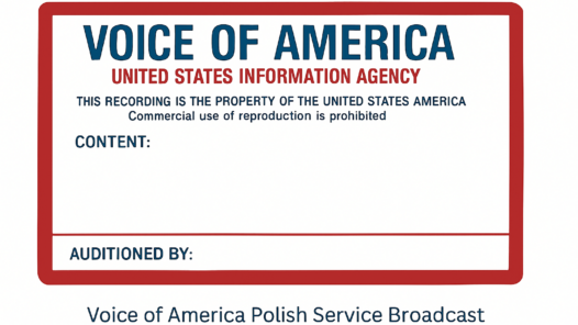 Cleaned and digitally restored label from the archival recording of the July 21 1986 Voice of America Polish Service evening broadcast, preserved by the Cold War Radio Museum.