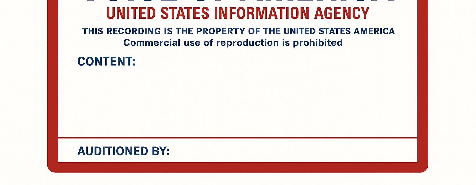 Digitally restored label from the Voice of America (United States Information Agency) tape box containing a fragment of the Polish Service evening broadcast from April 23, 1986.