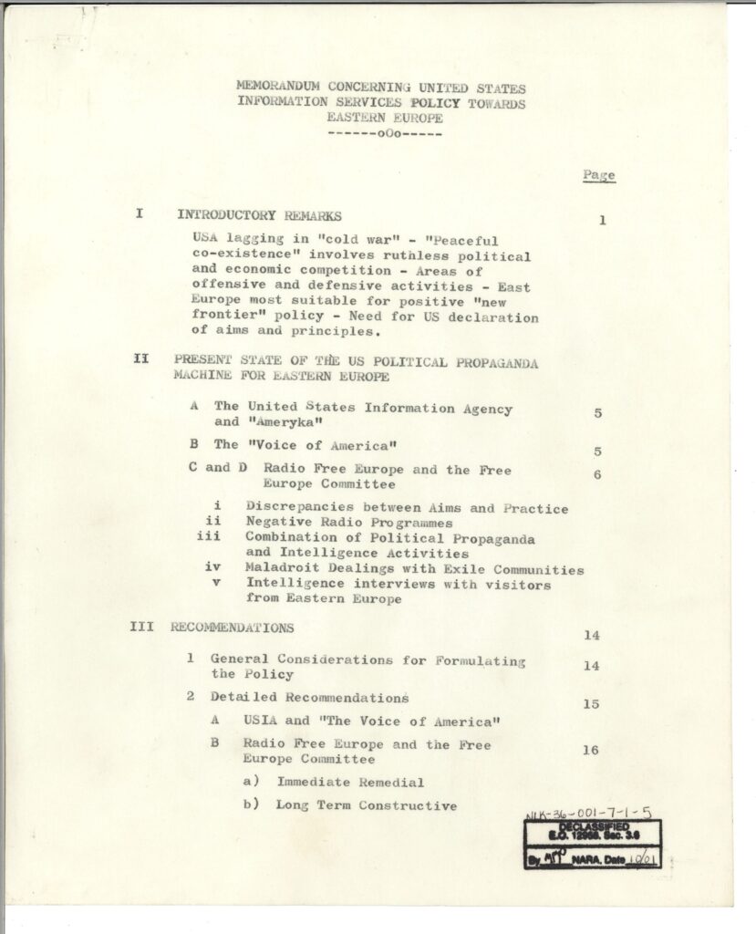 A sharply critical internal memorandum assessing U.S. broadcasting strategy toward Eastern Europe at the start of the Kennedy administration.