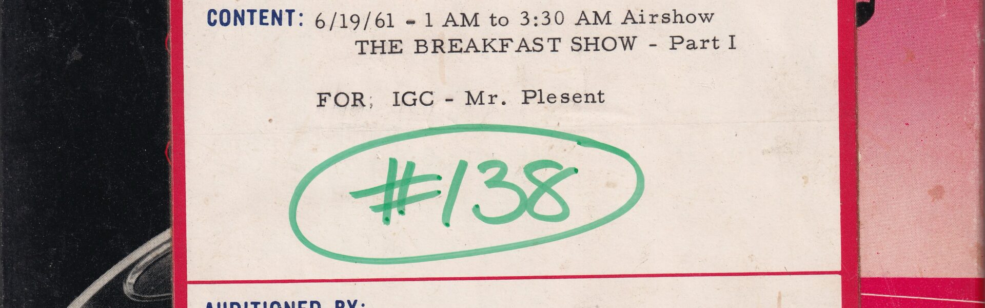 Original VOA tape box for the June 19, 1961 Breakfast Show broadcast, preserved in the Cold War Radio Museum collection.