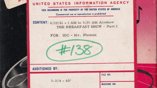 Original VOA tape box for the June 19, 1961 Breakfast Show broadcast, preserved in the Cold War Radio Museum collection.