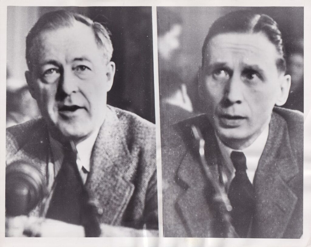 Virgil H. Fulling and Michael G. Horneffer testifying before Senator Joseph McCarthy’s Senate Permanent Subcommittee on Investigations about Voice of America management, February 20, 1953.