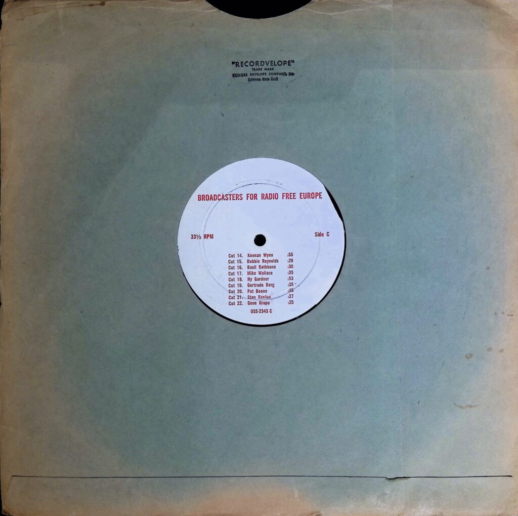 Cold War transcription disc with short segments by American entertainers used in RFE programming.