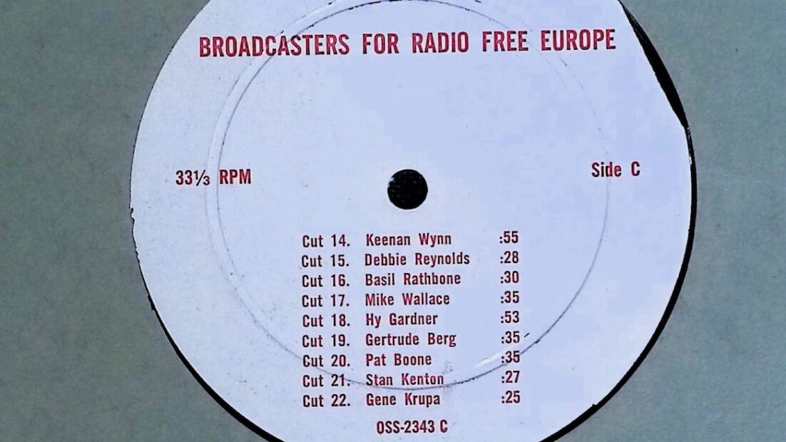 Cold War transcription disc with short segments by American entertainers used in RFE programming.