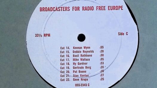Cold War transcription disc with short segments by American entertainers used in RFE programming.