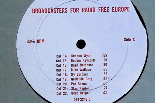 Cold War transcription disc with short segments by American entertainers used in RFE programming.