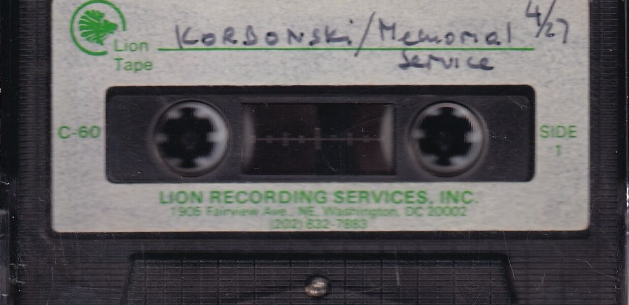 Archival cassette preserving a fragment of the 1989 funeral service for Stefan Korboński.