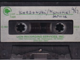 Archival cassette preserving a fragment of the 1989 funeral service for Stefan Korboński.