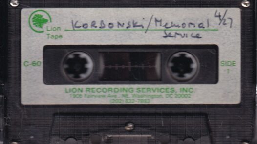 Archival cassette preserving a fragment of the 1989 funeral service for Stefan Korboński.